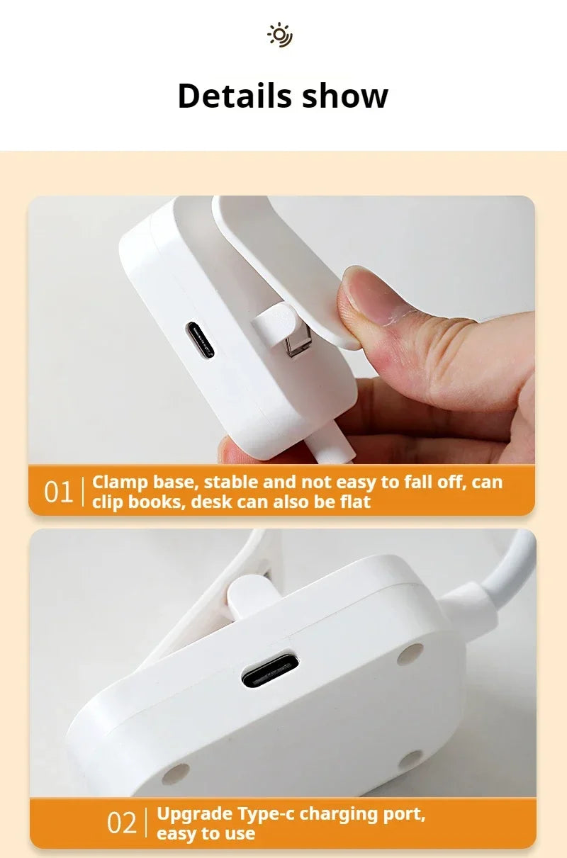 Folding Clamp Led Table Lamp Rechargeable Night Light Study Stand Read Lamp Touch 3 Modes Dimming Eye Protection Light Emergency
