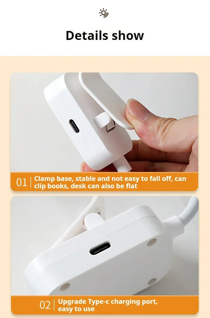 Folding Clamp Led Table Lamp Rechargeable Night Light Study Stand Read Lamp Touch 3 Modes Dimming Eye Protection Light Emergency