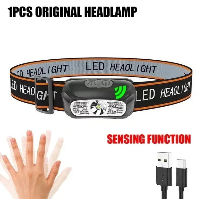 Portable LED Sensor Headlamp USB Rechargeable Built-in Battery