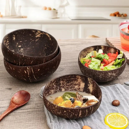 6/1PCS Natural Coconut Bowl Set Wooden Salad Ramen Bowl Coconut Wood Spoon Set Coco Smoothie Kitchen Tableware Coconut Bowl