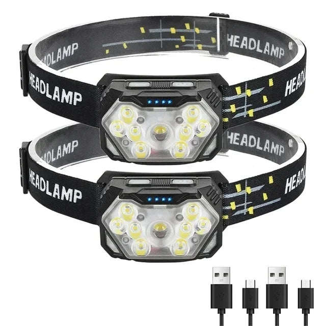 9 Led Strong Light Headlamp USB Rechageable Motion Sensor Headlight Portable Fishing Camping Outdoor Head Lamp Work Flashlight