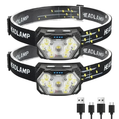 9 Led Strong Light Headlamp USB Rechageable Motion Sensor Headlight Portable Fishing Camping Outdoor Head Lamp Work Flashlight