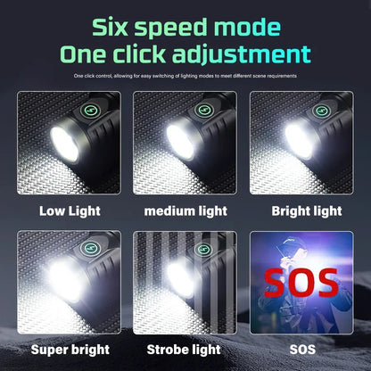 Rechargeable LED Flashlight Powerful Torch with Side Light Power Bank Zoom Emergency Lamp Outdoor Strong Light Camping Lantern