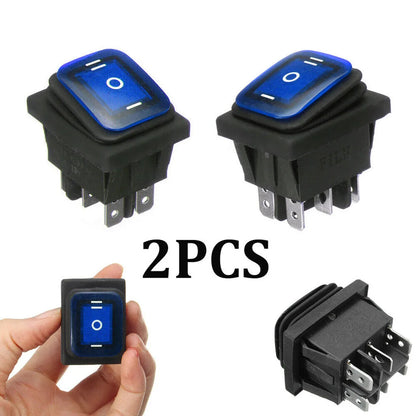 Pack of 2 6 Pin Rocker Switch On Off On DPDT 3 Position 16A 250V AC with Blue LED for Car and Boat Electrical Systems