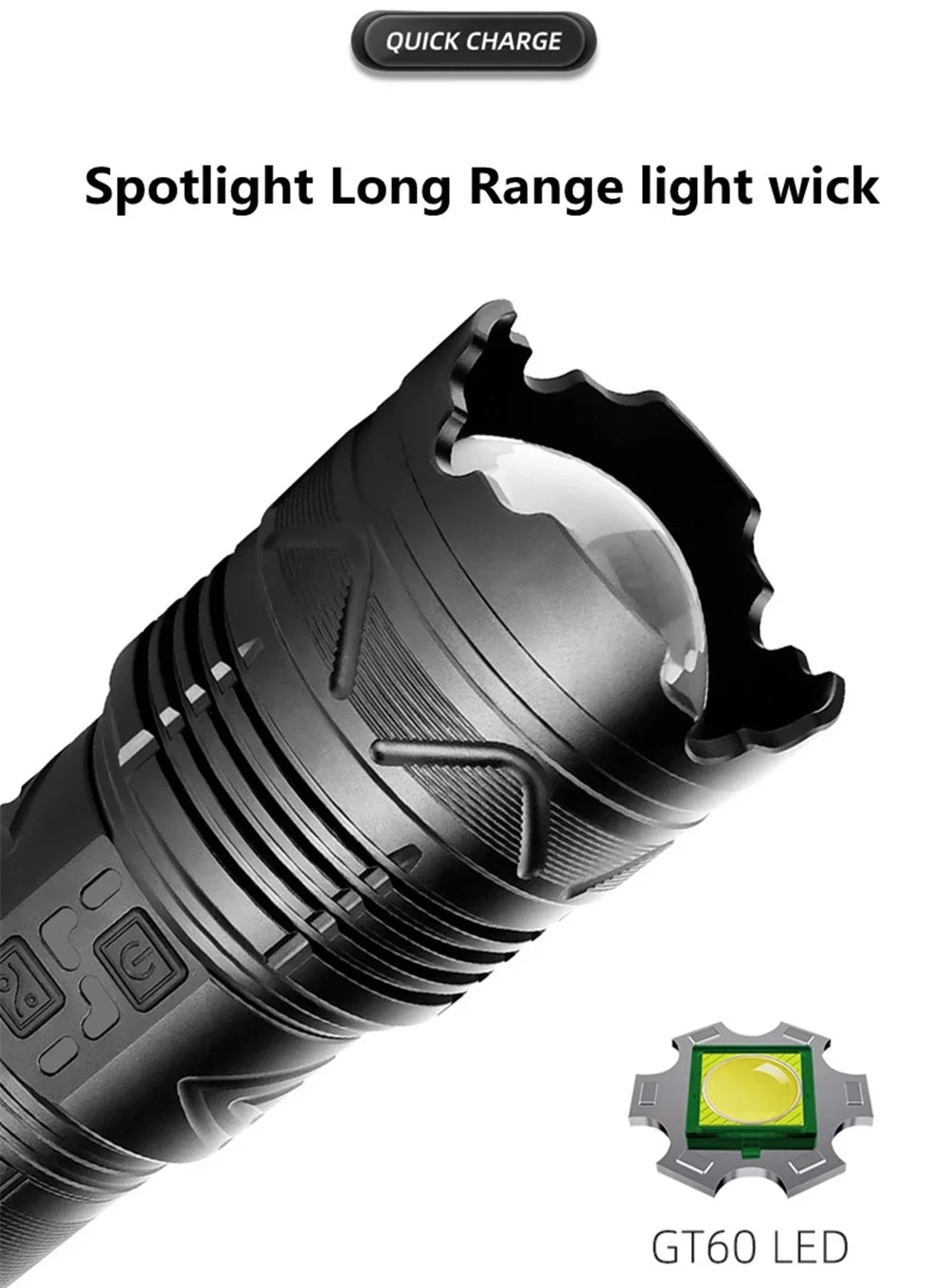 Ultra Bright 1000000LM Tactical Zoom Flashlight Rechargeable Torch