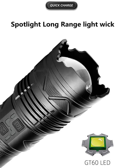 Ultra Bright 1000000LM Tactical Zoom Flashlight Rechargeable Torch