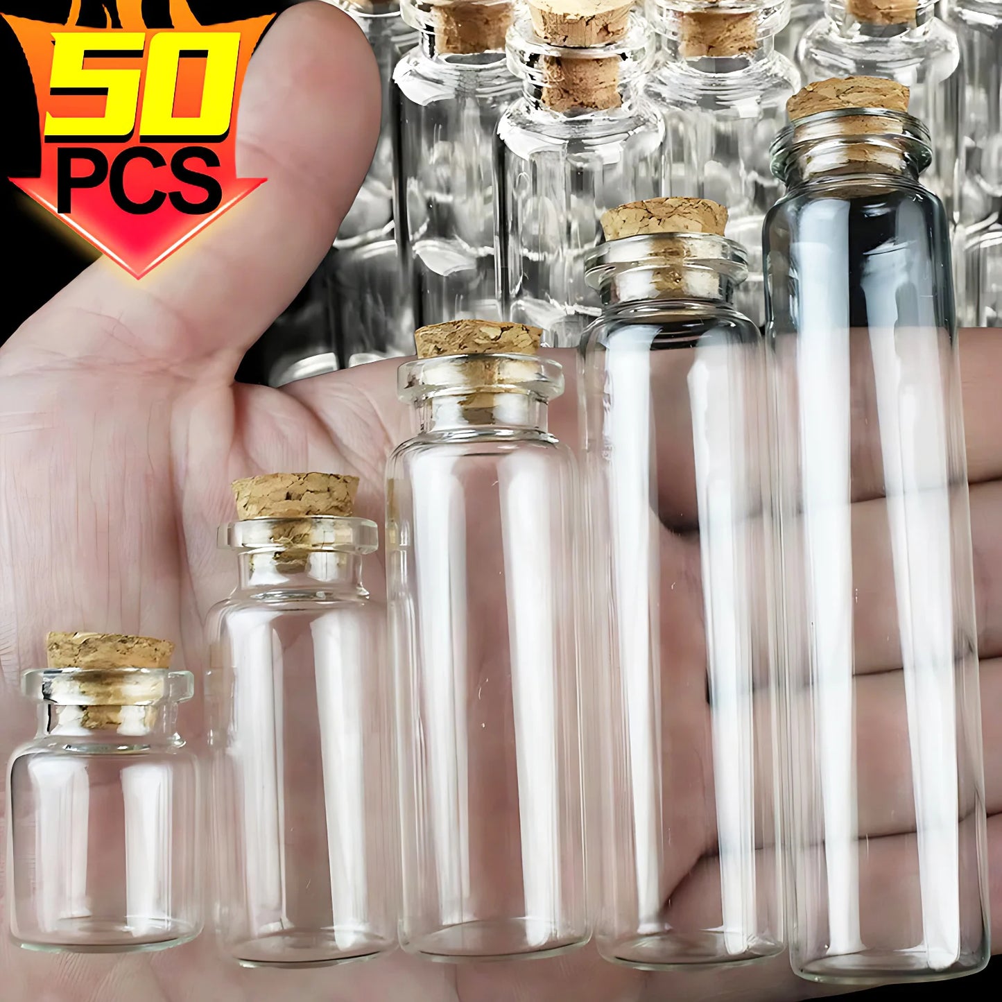Mini Glass Bottles with Cork Stoppers DIY Wishing Vials 50/10PCS