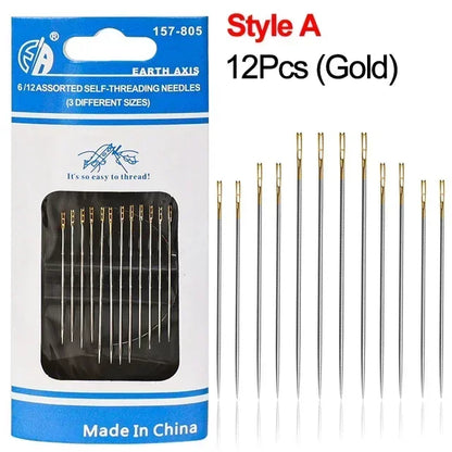 12PCS Side Holes Blind Needles Sewing Stainless Steel Elderly Needle for Sewing Household DIY Jewerly Beading Threading Needles