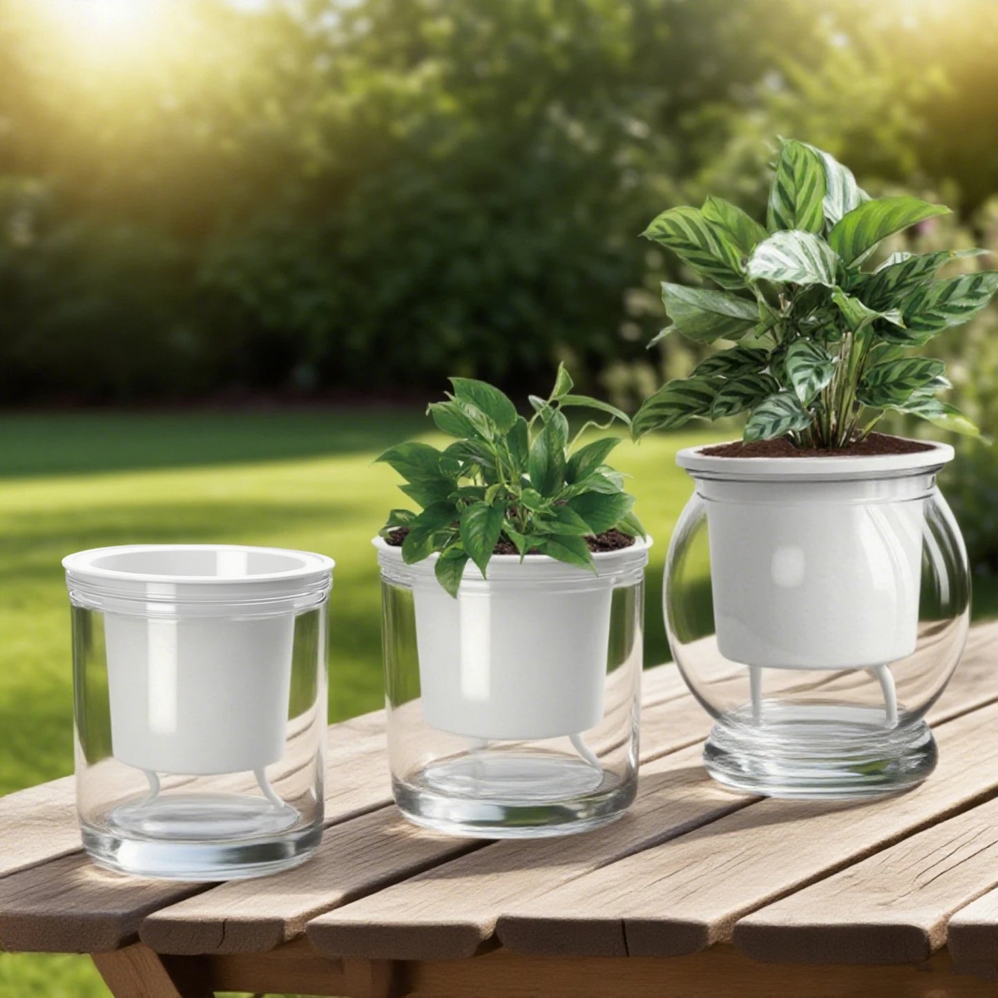 Self Watering Flower Pot Lightweight Transparent Round Resin Planter for Household Bedroom Plants Water Saving Lazy Garden Decor