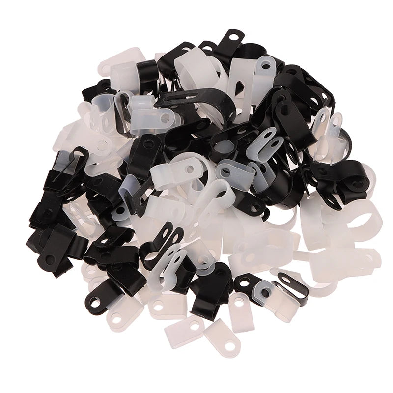 100Pcs/Pack U-Type R-Type Nylon Clamp Cable Clips Plastic Hose Fasteners Mount Fix Hardware Electrical Fitting Wire Management