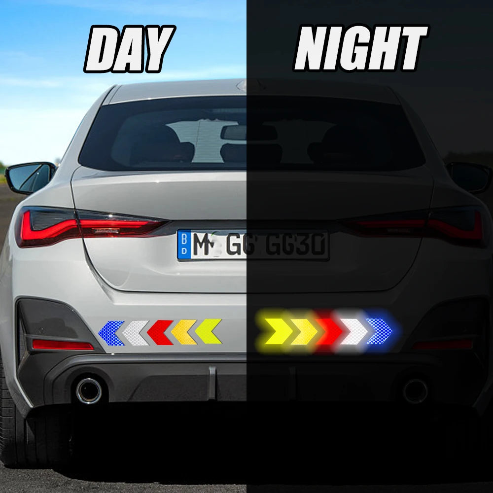 Car Reflective Arrow Sign Tape Stickers – Hazard Warning Safety Decals for Car Bumper & Trunk (10pcs/Set)