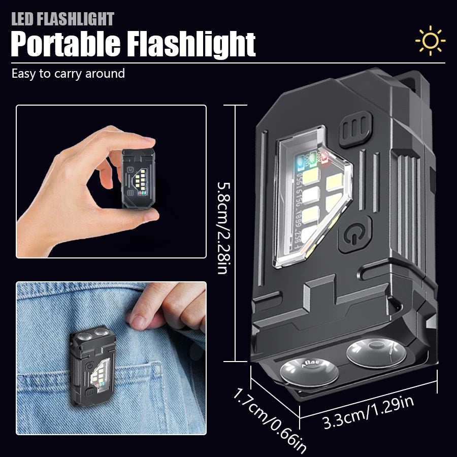 Portable Keychain Flashlight Led Rechargeable EDC Torch with Magnetic Cap Clip Lamp Flash Light Outdoor Camping Fishing Tool