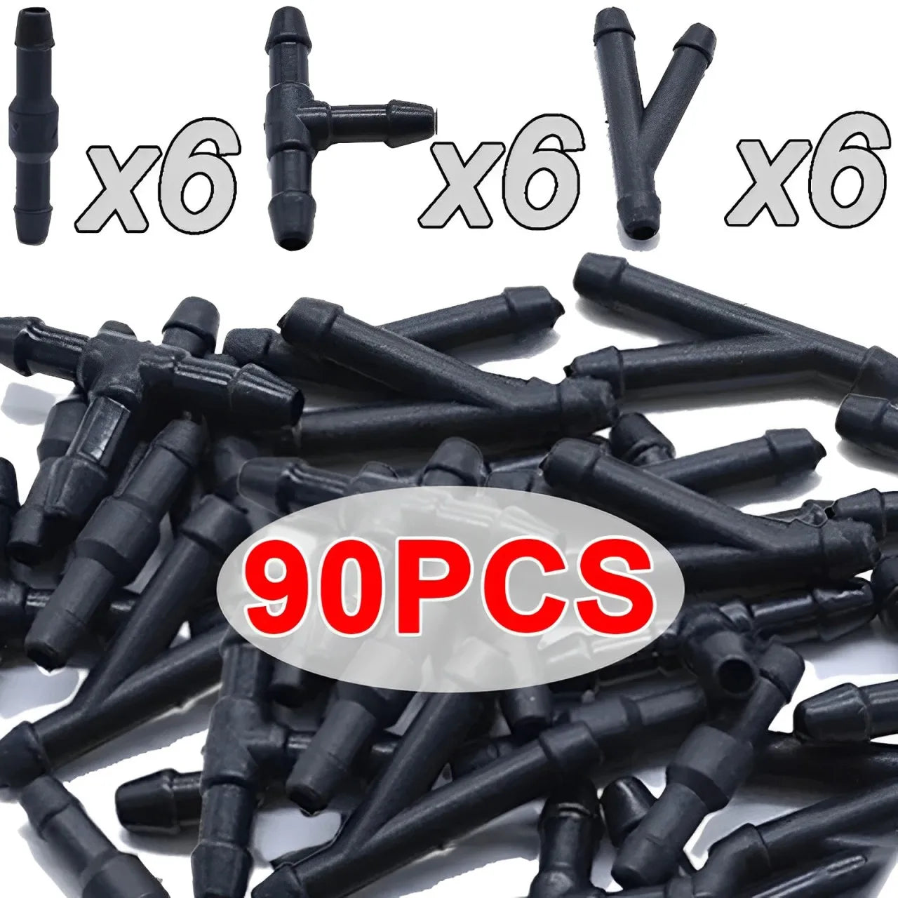 Windscreen Washer Hose Connector — T / Y / 3-Way Joiner Pipe Fitting 18/90pcs