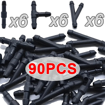 Windscreen Washer Hose Connector — T / Y / 3-Way Joiner Pipe Fitting 18/90pcs