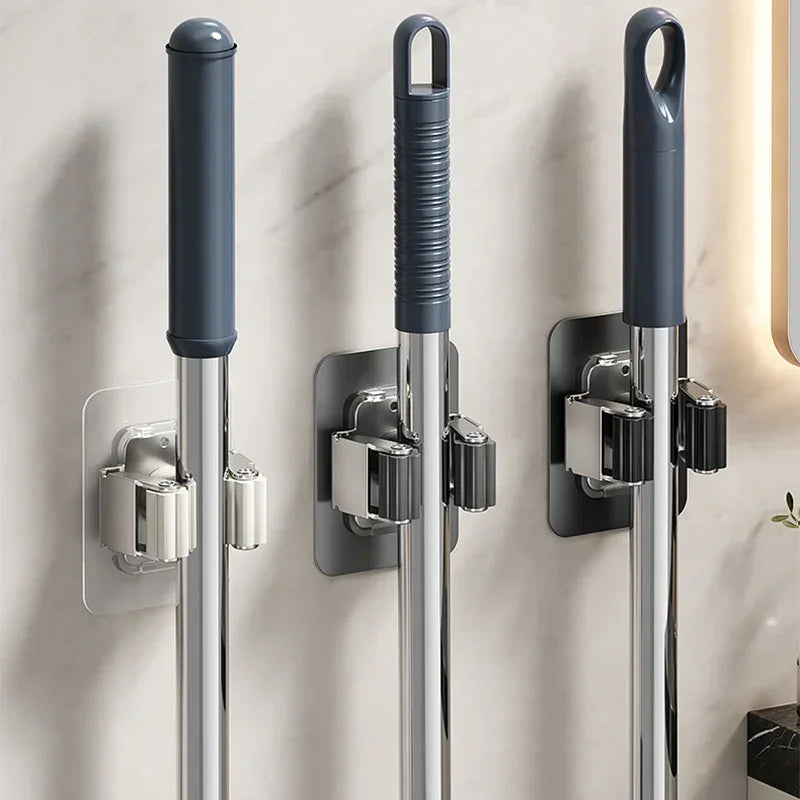 Wall Mounted Mop Holder Multi-Purpose Hook Rack Organizer
