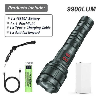 Powerful 9000LM Led Flashlight USB Rechargeable Zoom Tactical Torch Ultra Bright Outdoor Camping Fishing Hunting Emergency Lamp
