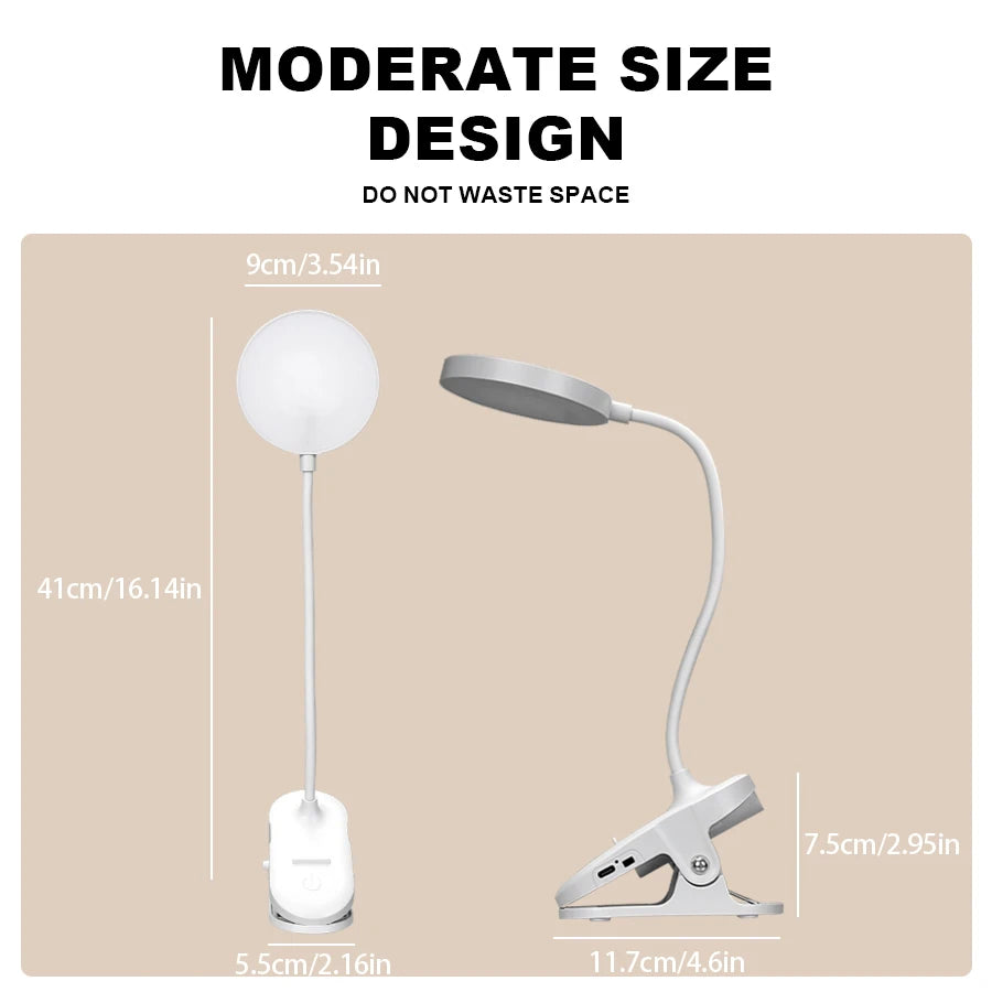 Folding Clamp Led Table Lamp Rechargeable Night Light Study Stand Read Lamp Touch 3 Modes Dimming Eye Protection Light Emergency