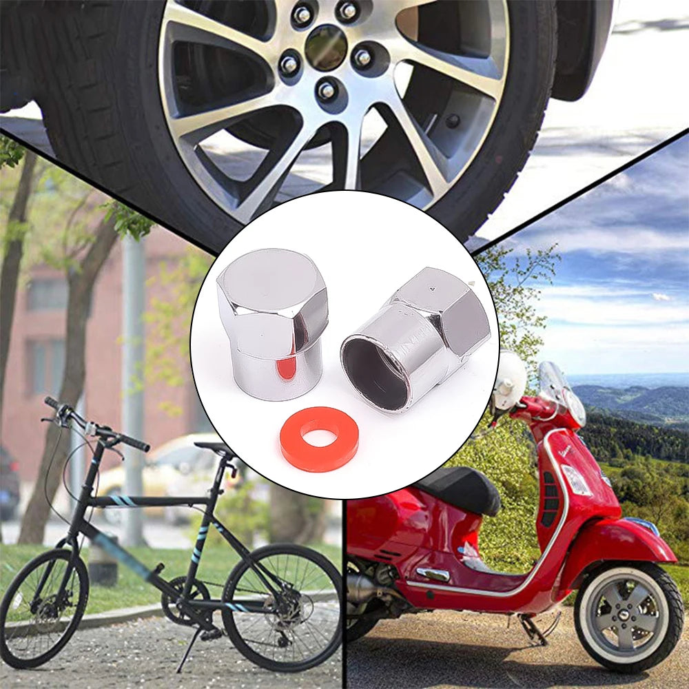Car Flat Head Valve Caps Universal Chrome Tyre Valve Stem Caps