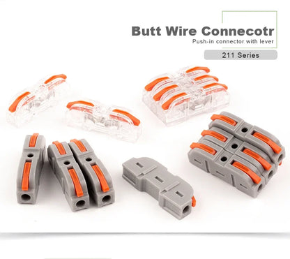 34/50pcs Lever Wire Connector Quick Connection 28-12 AWG 1-to-1 In-Line Compact Splice Insulated Terminal