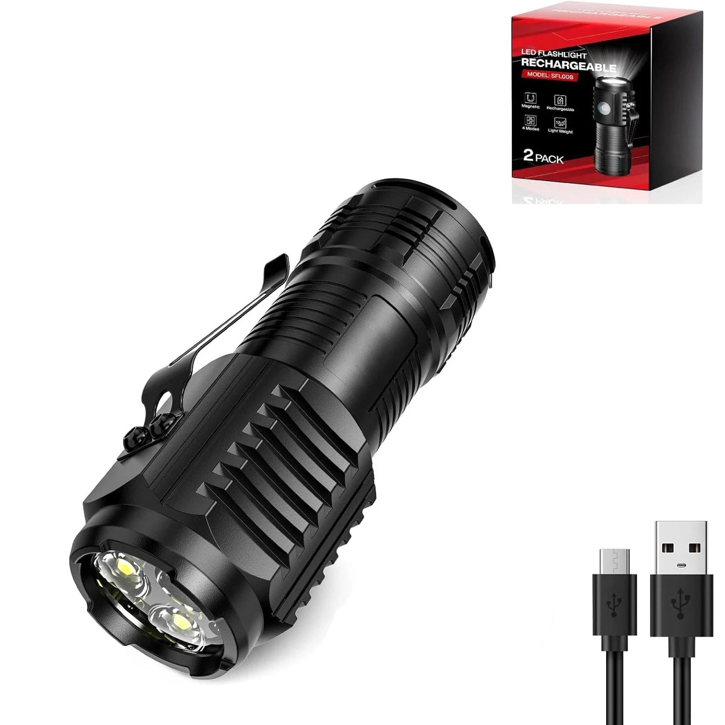 Rechargeable LED Pen Flashlight Mini Clip Waterproof Torch