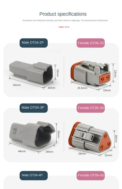 6 Pin Way Deutsch DT04-6P DT06-6S Waterproof Electrical Wire Connector 16-22 AWG DT Series Male Female