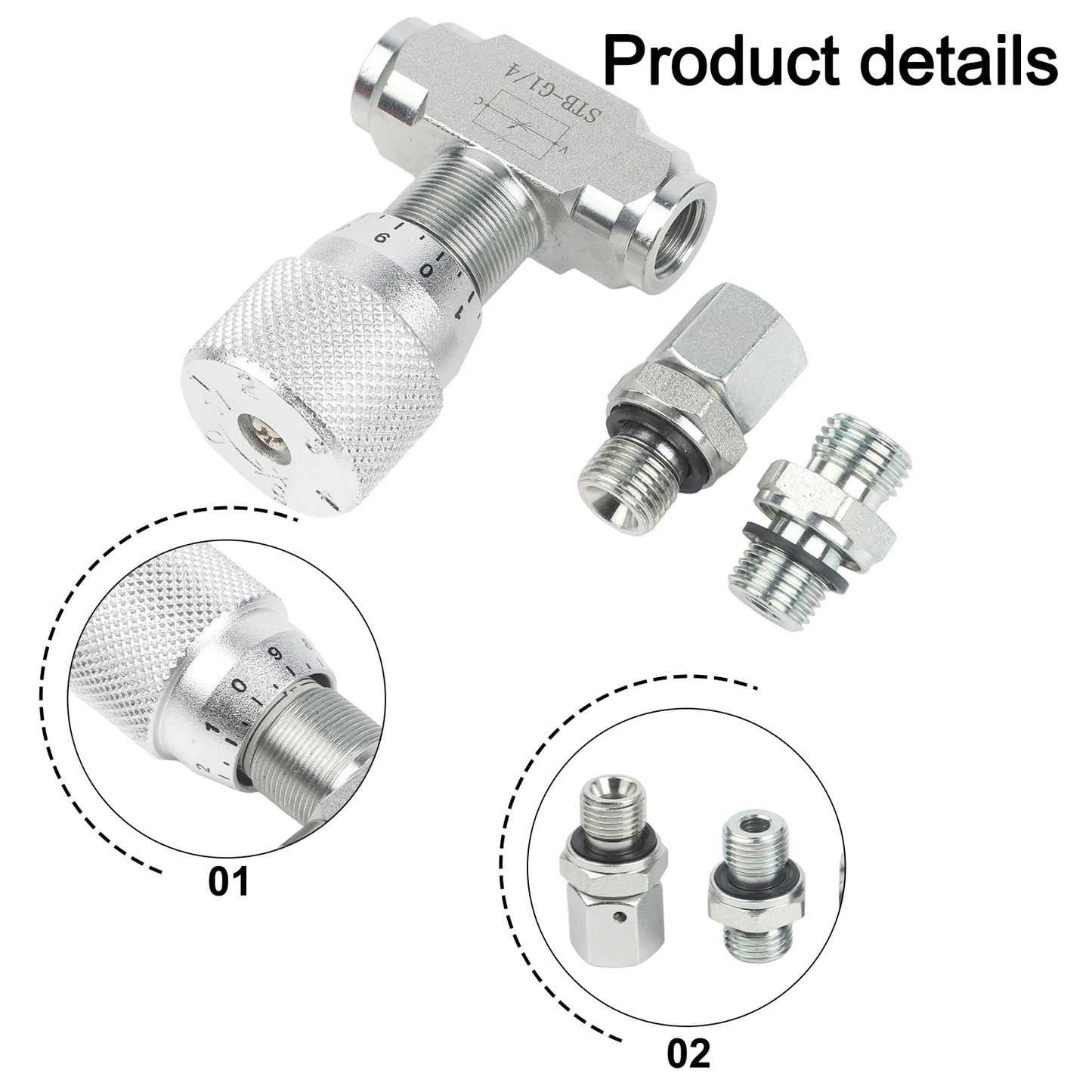 Two Way Throttle Valve with 08L Connector for Hydraulic and Pneumatic Circuits Carbon Steel Construction with NPT Female Thread