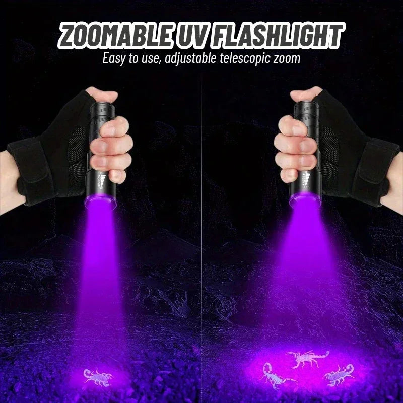 UV Flashlight LED Ultraviolet Torch Zoomable 395/365nm Inspection Light