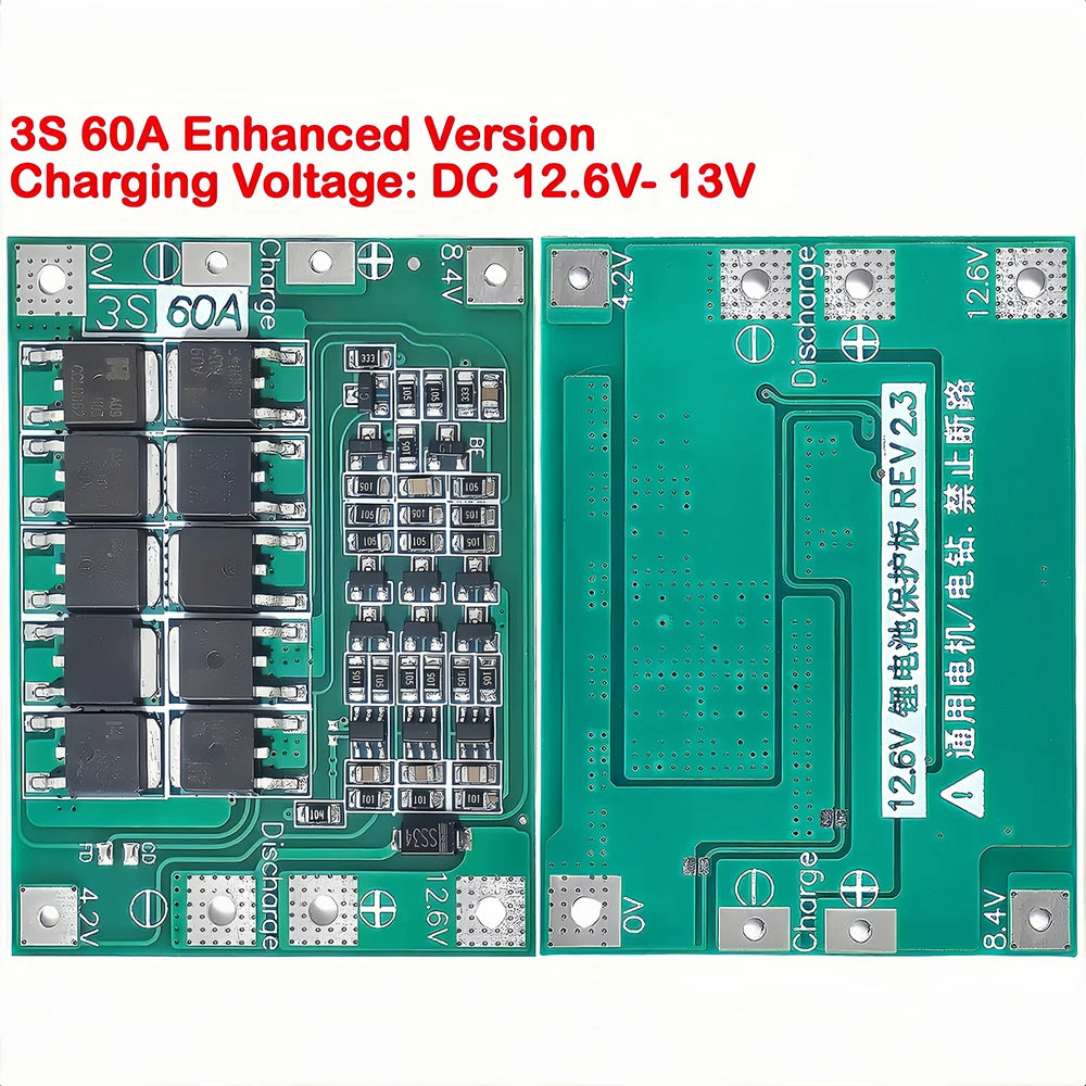 3S 4S Lithium Battery BMS Protection Board 40A 60A with Balance and Enhance Functions for Drill Motor 11.1V-16.8V Li-ion Cells