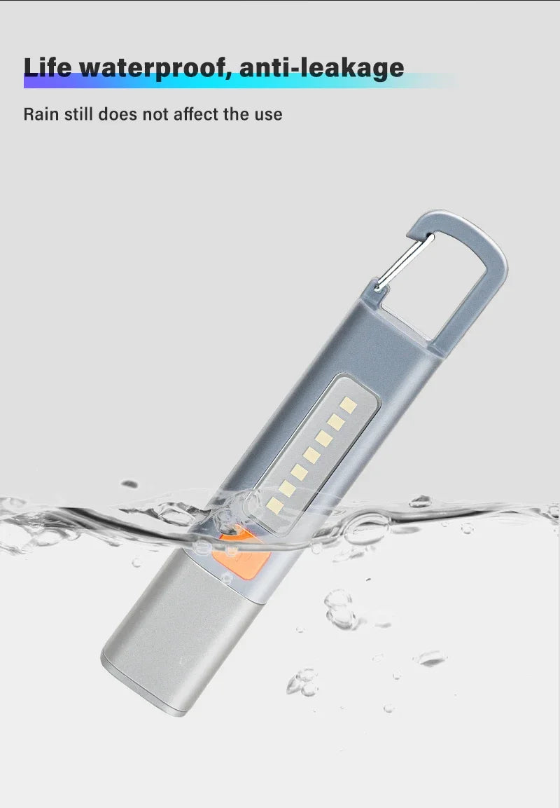 Portable Strong Light LED Zoom Flashlamp Built-in Battery USB Rechargeable with Hook Camping Hanging Lamp COB Side Lamp