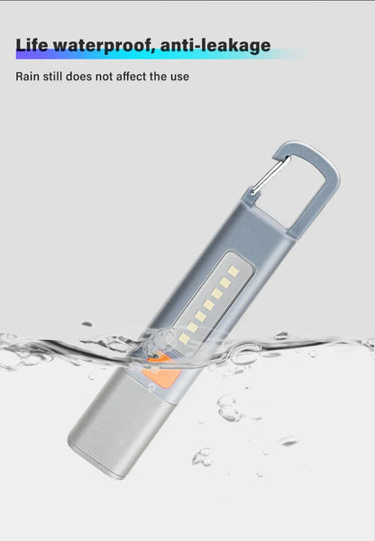Portable Strong Light LED Zoom Flashlamp Built-in Battery USB Rechargeable with Hook Camping Hanging Lamp COB Side Lamp