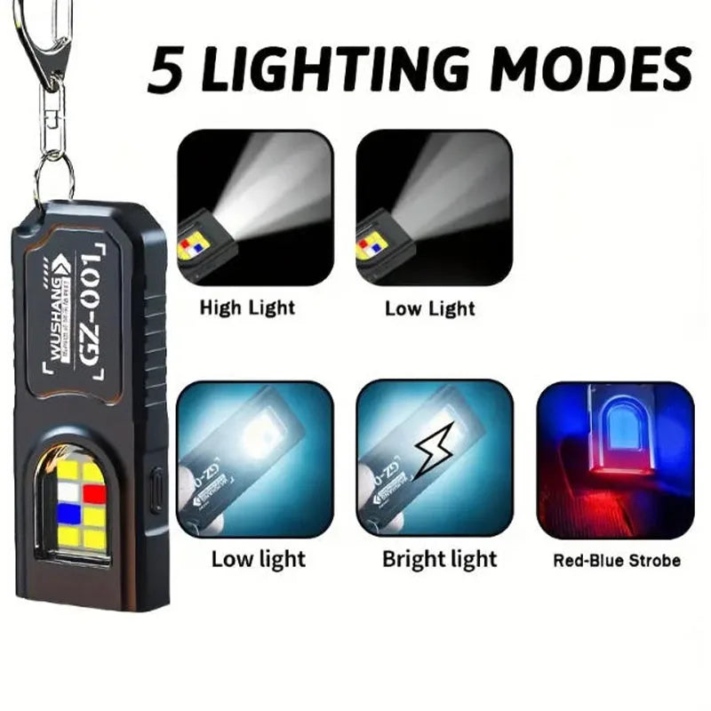 Mini Keychain Flashlight with Magnet Rechargeable Multifunction Torch Lamp Portable Clip on Flashlight Waterproof Camping Light