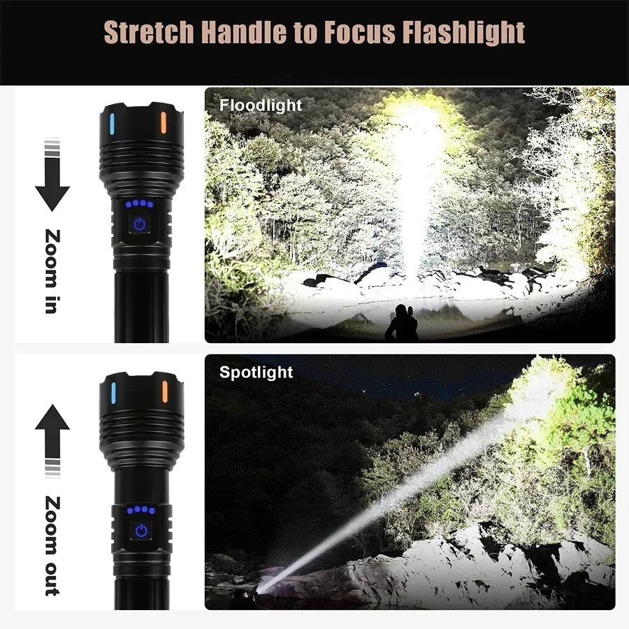 Super Bright LED Flashlight USB Rechargeable Zoom Tactical Torch