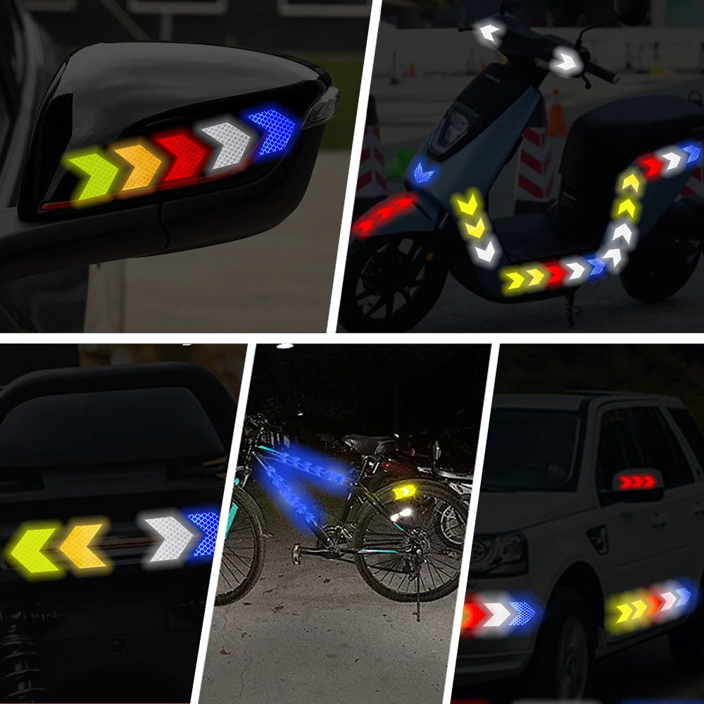 Car Reflective Arrow Sign Tape Stickers – Hazard Warning Safety Decals for Car Bumper & Trunk (10pcs/Set)