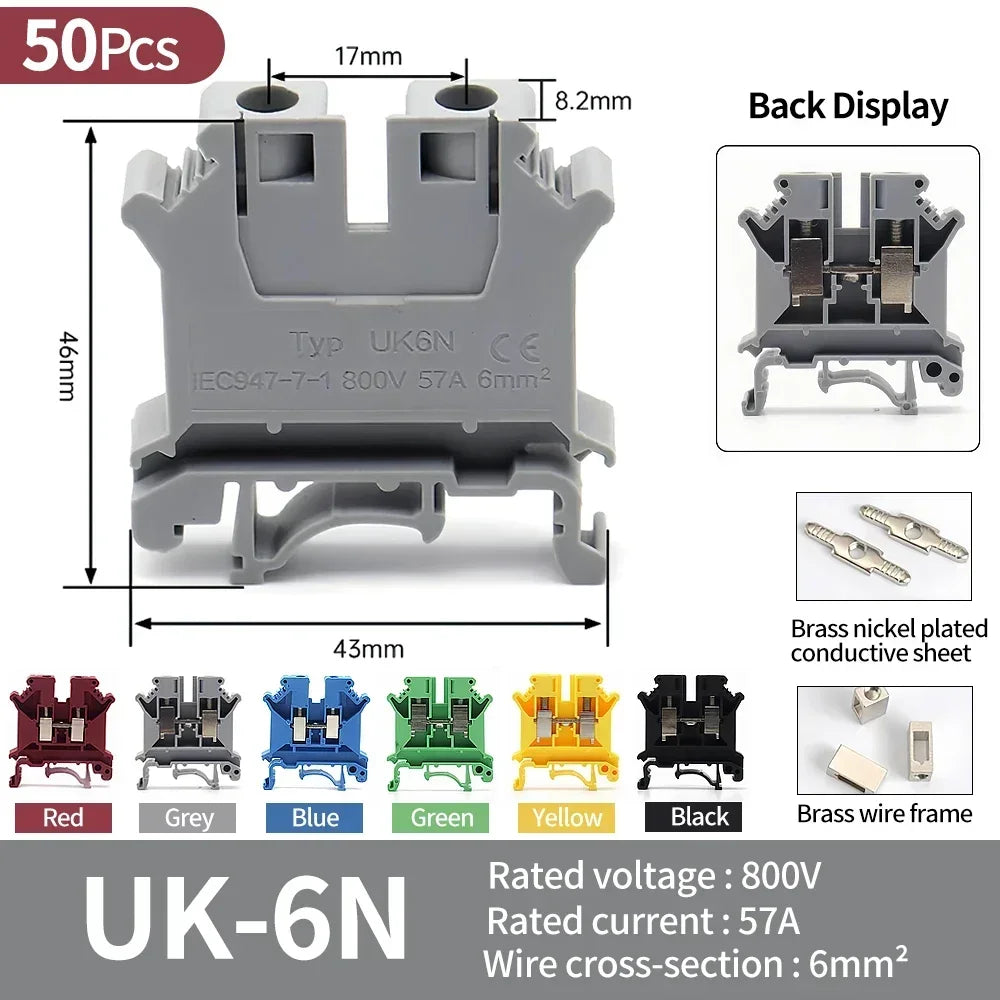 Premium Brass UK Screw Clamp Connector for Wiring DIN Rail Mounted UK1.5N 2.5B 3N 5N 6N 10N 16N 25N 35N 50N