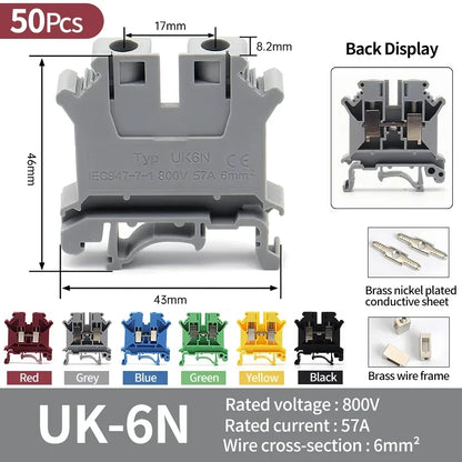 Premium Brass UK Screw Clamp Connector for Wiring DIN Rail Mounted UK1.5N 2.5B 3N 5N 6N 10N 16N 25N 35N 50N