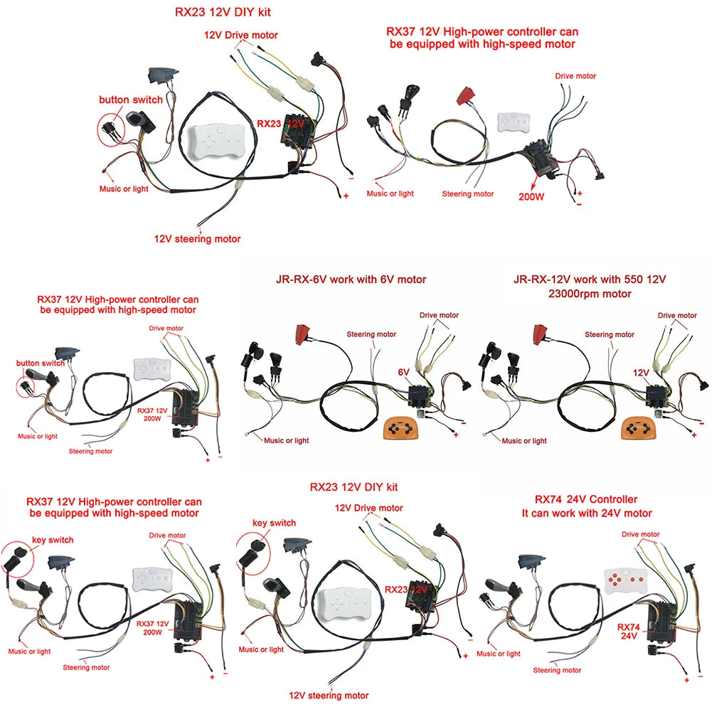 Electric Vehicle Wire Switch Kit Key button Switch JR 12V JR 6V Kids Ride On RX37 RX37 2 Weelye DIY Durability