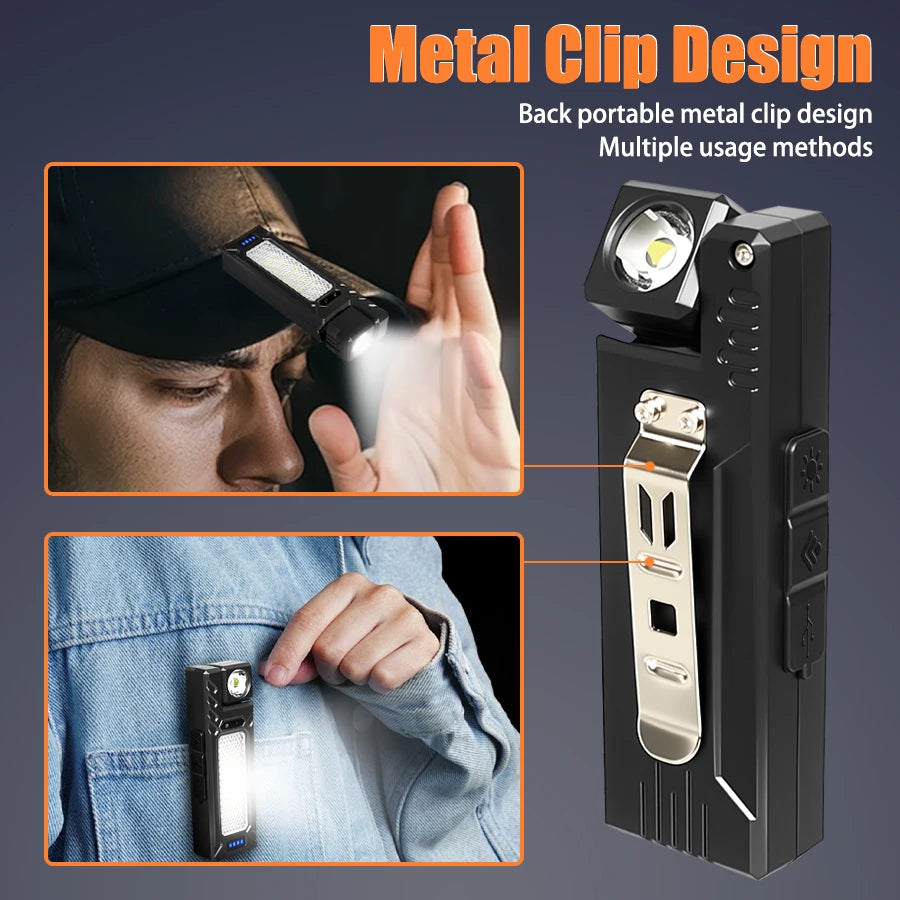 Mini Sensor LED Flashlight Rechargeable Torch with Magnet Portable Hat Clip Light Outdoor Waterproof for Camping Fishing Lantern
