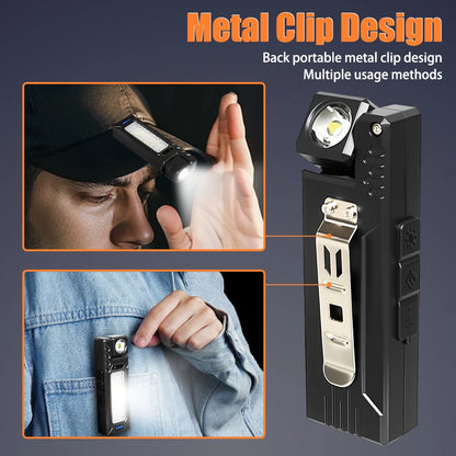 Mini Sensor LED Flashlight Rechargeable Torch with Magnet Portable Hat Clip Light Outdoor Waterproof for Camping Fishing Lantern