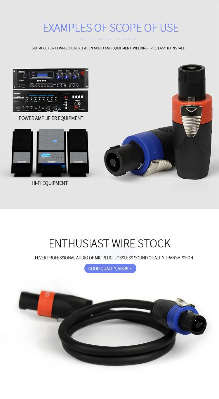 NL4FC Speakon 4 Pin Audio XLR Connector Ohm Head Solder-Free Amplifier Terminal for Superior Sound