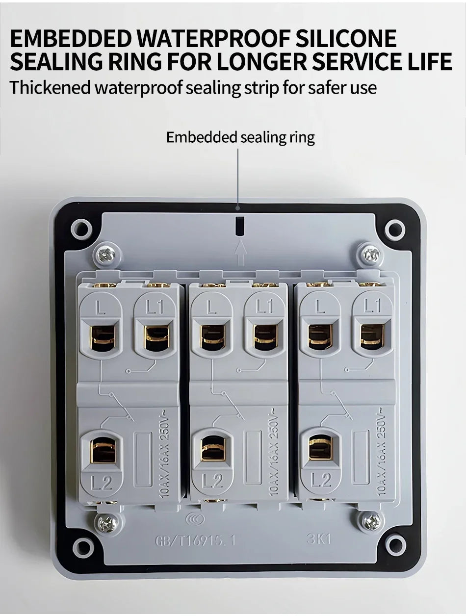IP66 Outdoor Wall Switch 16A Weatherproof Push Button 1/2/3 Gang Electrical for Garden Patio Exterior Use