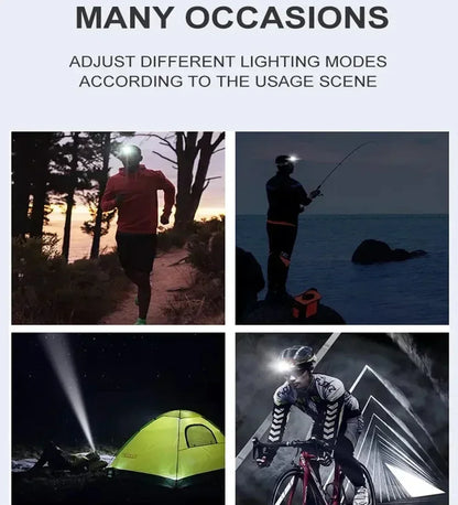 Powerful LED Sensor Headlamp USB Rechargeable Head Torch with Built-in Battery