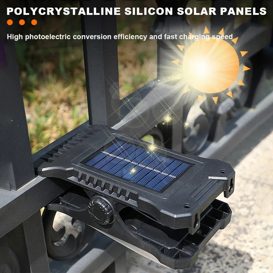 LED Solar Garden Lights Outdoor Solar Clip Light Motion Sensor Camping Lamp with 3 Mode Waterproof Fence Street Landscape