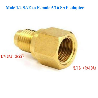 R410 Adapter Quick Coupling 14 SAE to 516 SAE Brass Connector with Valve Drive for Secure and Safe HVAC System Service