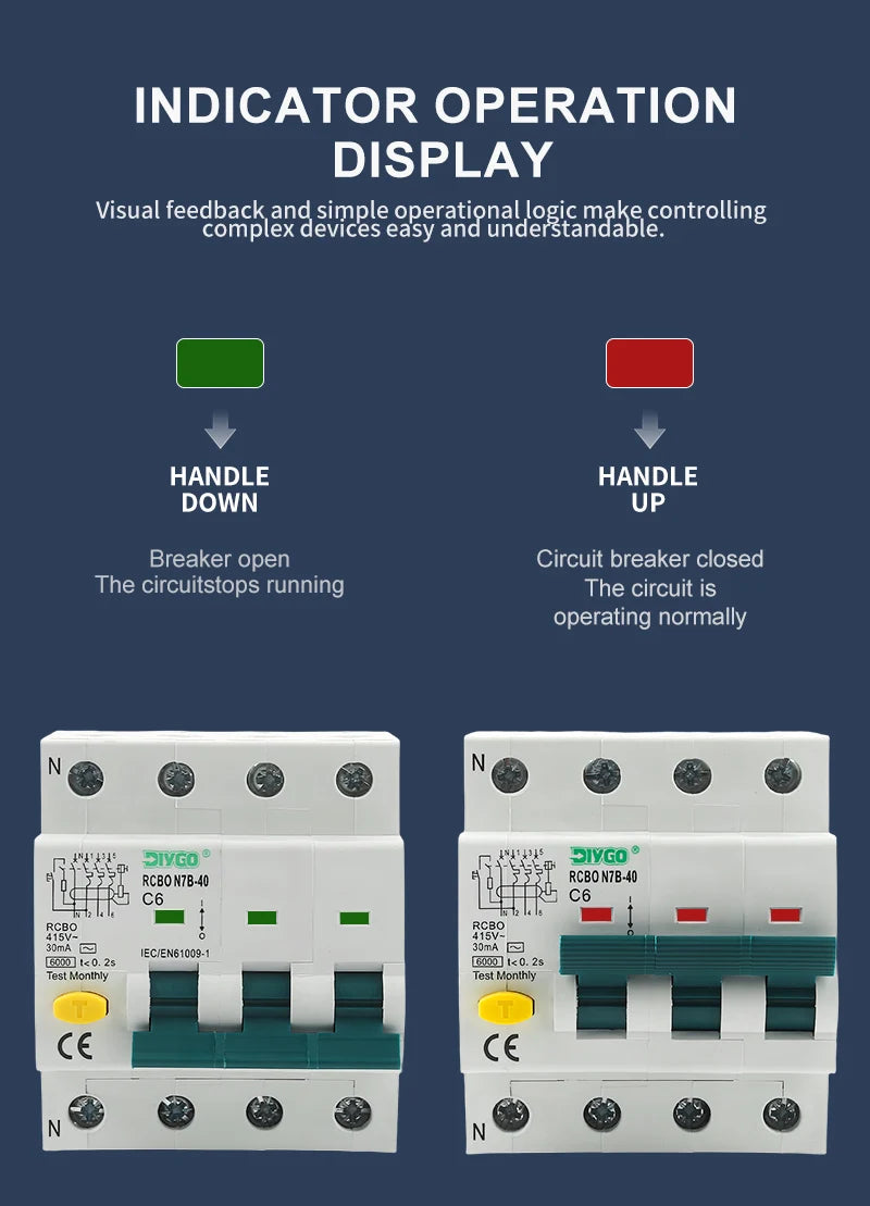 RCBO 3P+N Electro-Magnetic Residual Current Circuit Breaker with Overcurrent Leakage Protection 240V 4P