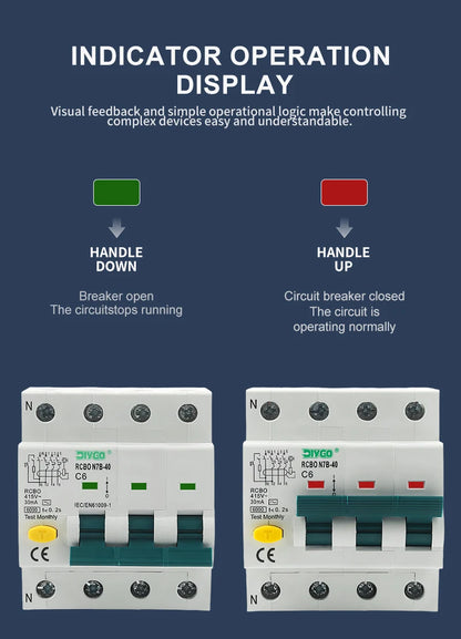 RCBO 3P+N Electro-Magnetic Residual Current Circuit Breaker with Overcurrent Leakage Protection 240V 4P
