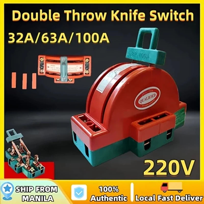 32A 63A 100A DPDT Cutter Safety Disconnect Switch  2 Pole Double Throw Knife Disconnect Switch Power Disconnect Switch