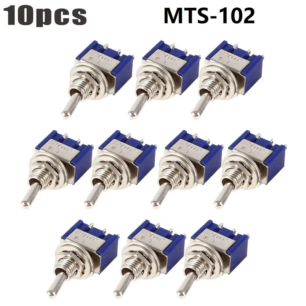 10pcs Miniature MTS-102 SPDT ON-ON For Toggle Switches 3-Pin Electrical Components for Use in 6A 125VAC Circuits