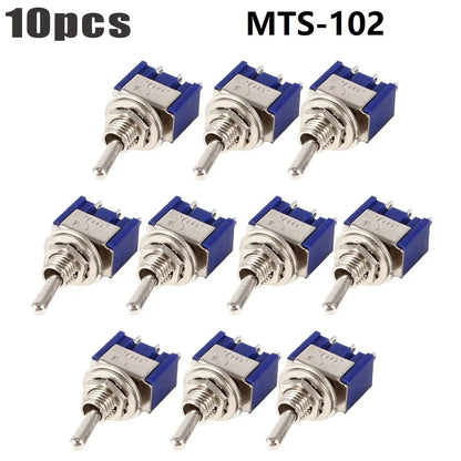 10pcs Miniature MTS-102 SPDT ON-ON For Toggle Switches 3-Pin Electrical Components for Use in 6A 125VAC Circuits