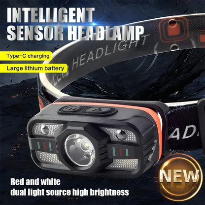 Powerful LED Headlight Handfress Motion Sensor Headlamp Head Lamp 6 Modes COB Flashlight Torch Head Light for Outdoor Camping