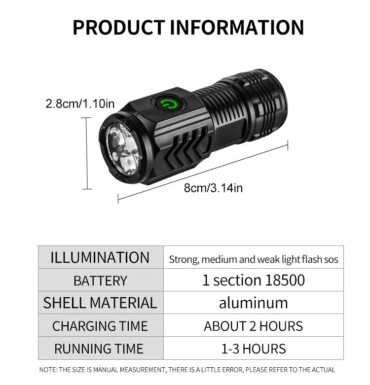 New Ultra Powerful Flashlight 3 Core LED Mini Tactical Flashlight USB Rechargeable High Power LED Torch with  Hand Lamp